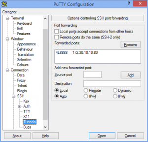 PuTTY SSH port forwarding