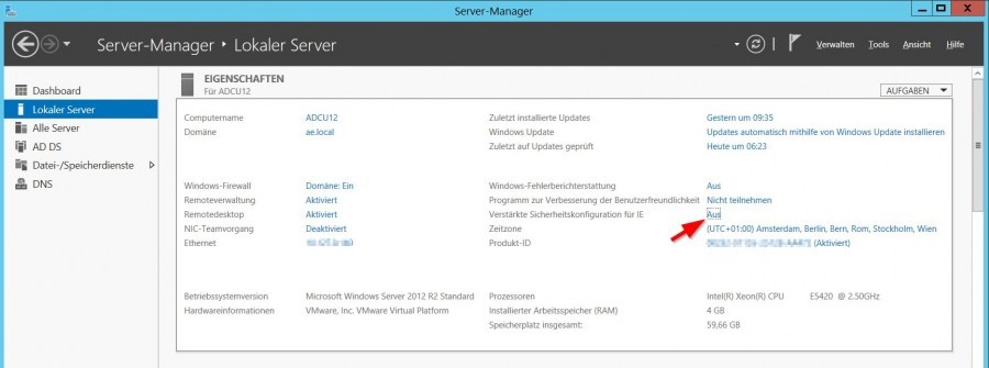 Server 2012 Verstärkte Sicherheitskonfiguration