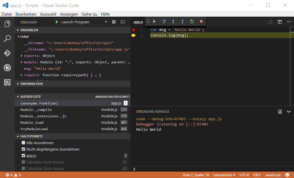 Visual Studio Code Debugging
