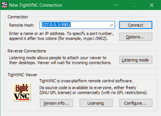 VNC connection over SSH Tunnel, TightVNC Connection