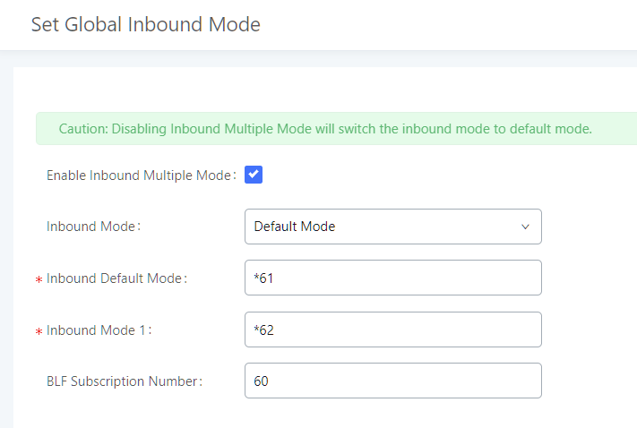 Main navigation of the UCM6202 is available under Inbound Routes - Set Global Inbound Mode - Enable Inbound Multiple Mode
