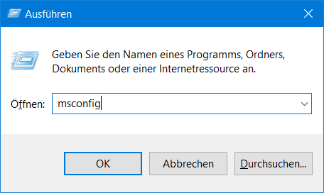 Windows Start im abgesicherten Modus, msconfig ausführen