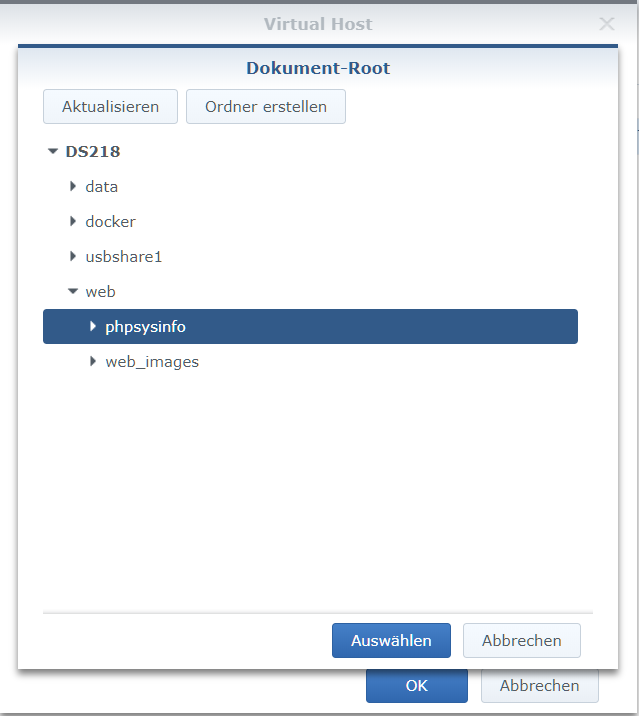 phpSysInfo Installation auf Synology, Document Root