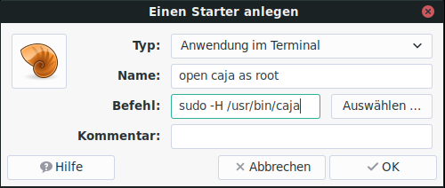 Create Launcher Open Caja as Root on Mate desktop
