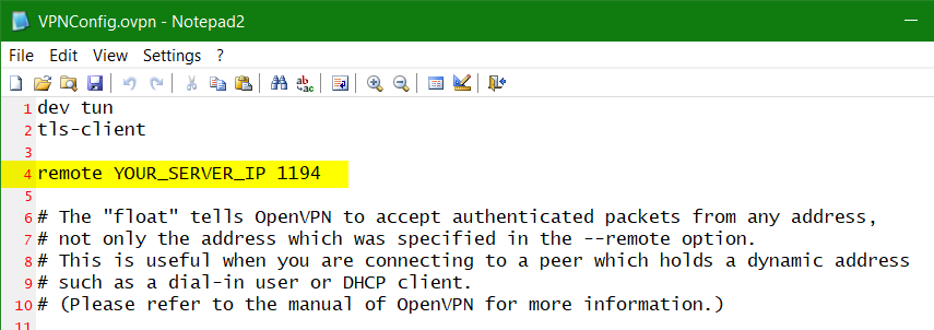 OpenVPN Verbindung ovpn-Datei editieren