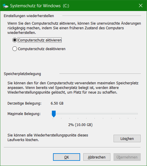 Systemschutz für Windows - Computerschutz aktivieren