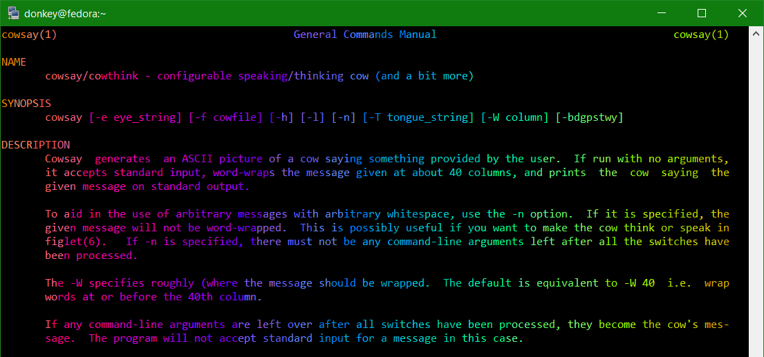 lolcat cowsay Linux colors, man cowsay | lolcat