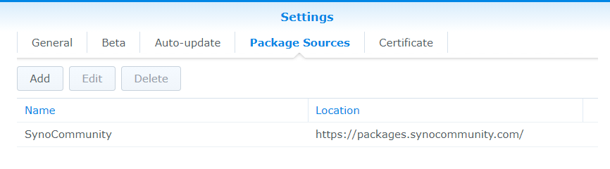 Synology Package Sources