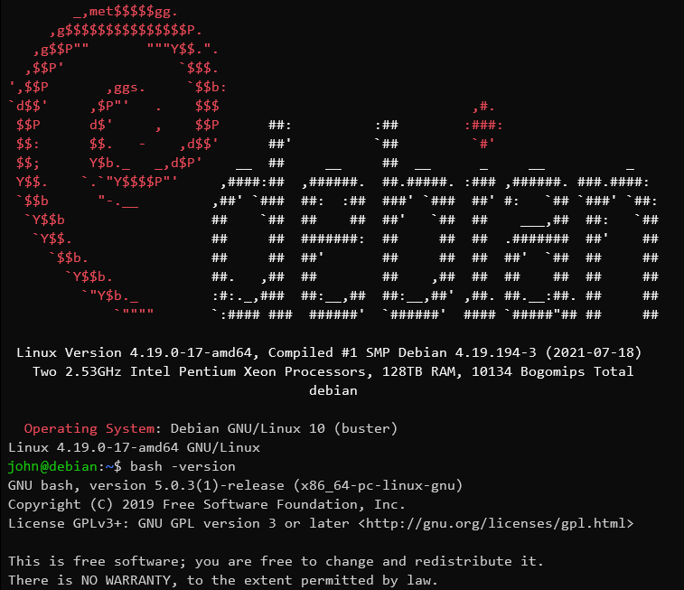 BASH the Bourne-again terminal shell on Debian