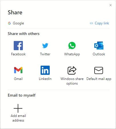 Microsoft Edge choose Share with email