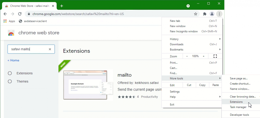 Add extension mailto from Chrome Web Store