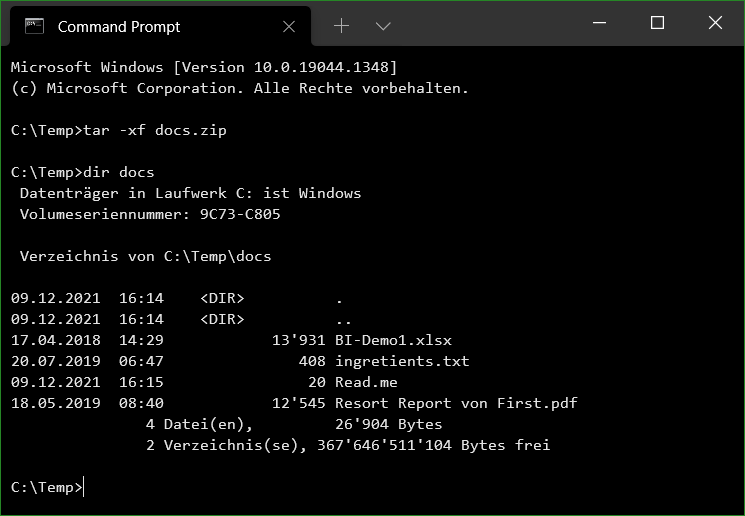 TAR und Curl in Windows 11 für Linux User