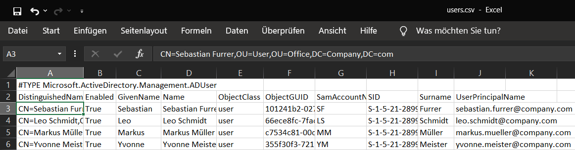 User export and import via CSV file
