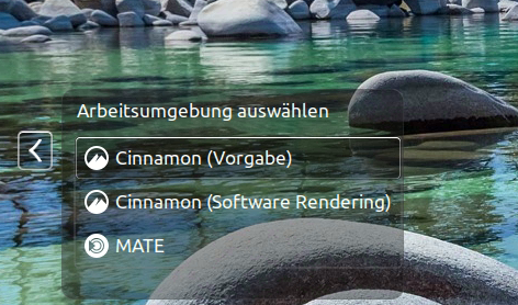 Linux Mint MATE Cinnamon auswaehlen
