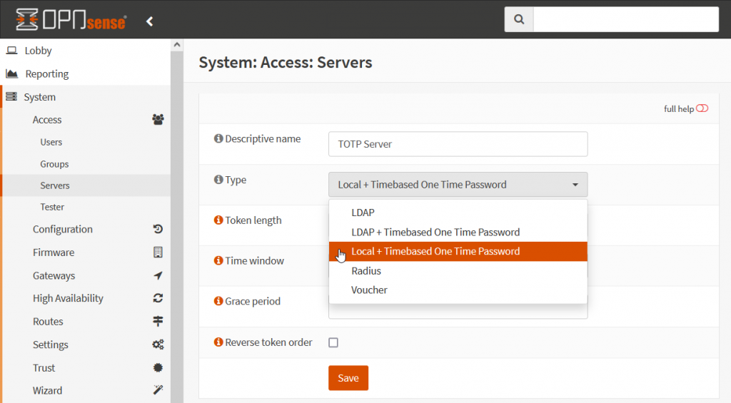 OPNsense System Access TOTP Server