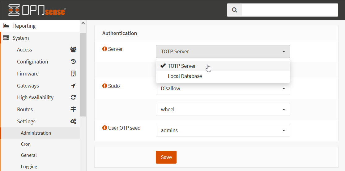 OPNsense Activate TOTP authentication server using 2FA Google Authenticator