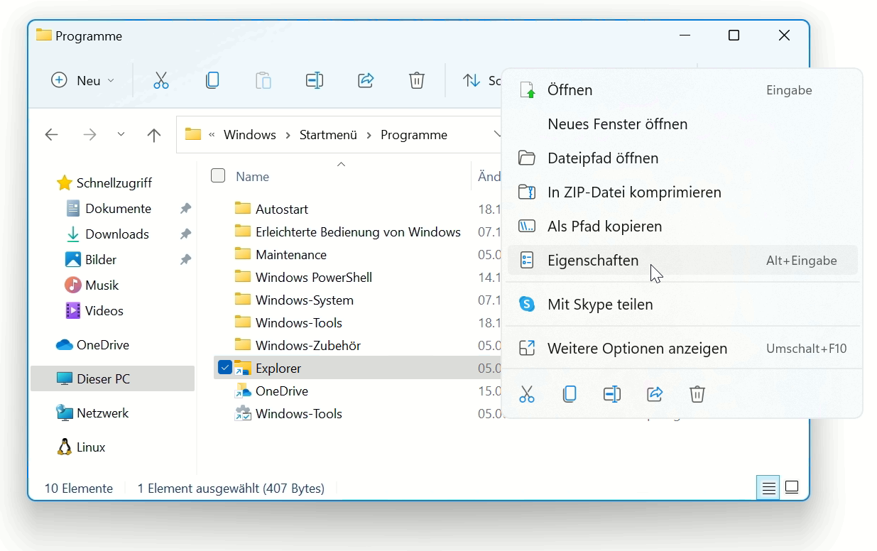 Windows 11 Explorer Eigenschaften