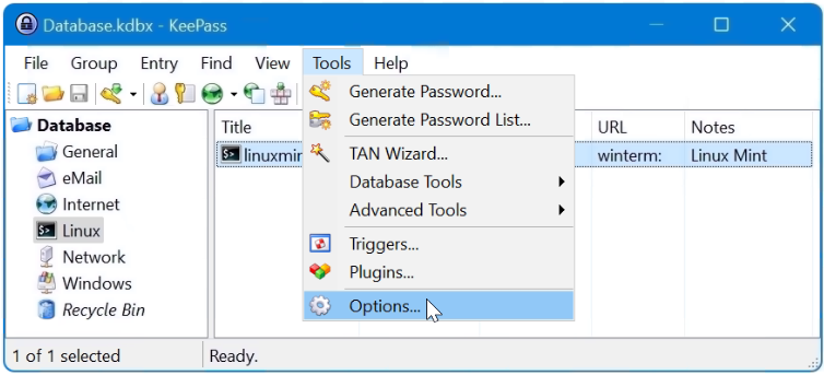 SSH Windows KeePass Click Tools Options
