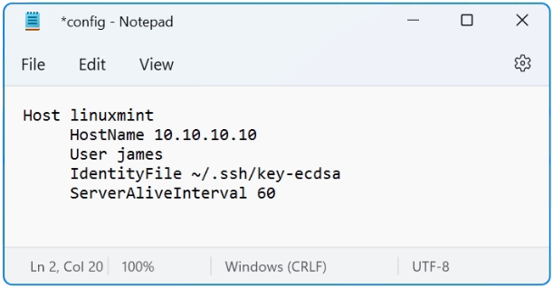 SSH Windows keepass, create the "config" file using the Notepad