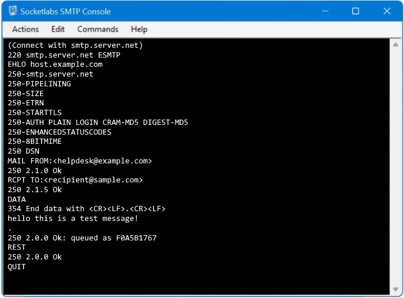 SMTP Console is a test troubleshooting tool