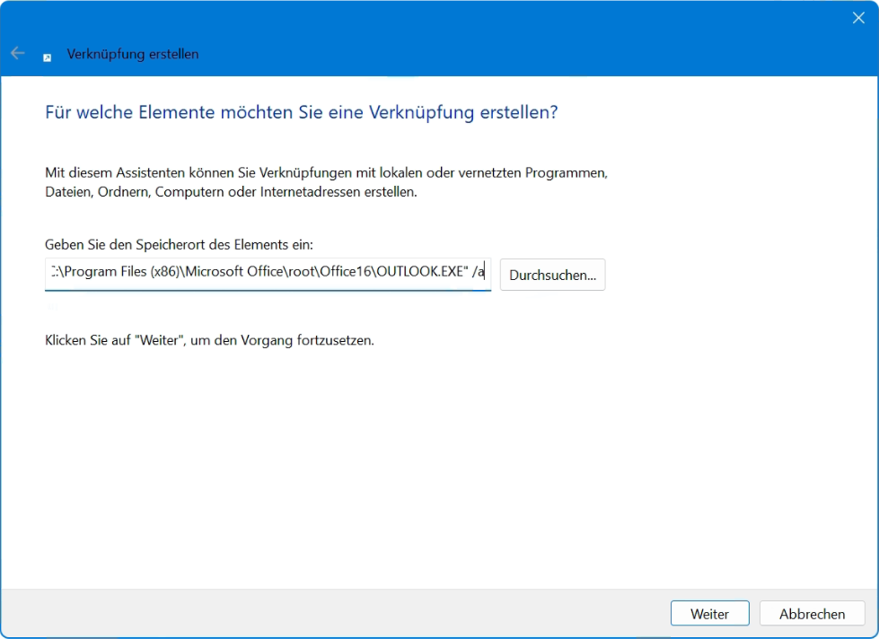 Windows-Explorer Verknüpfung erstellen Speicherort