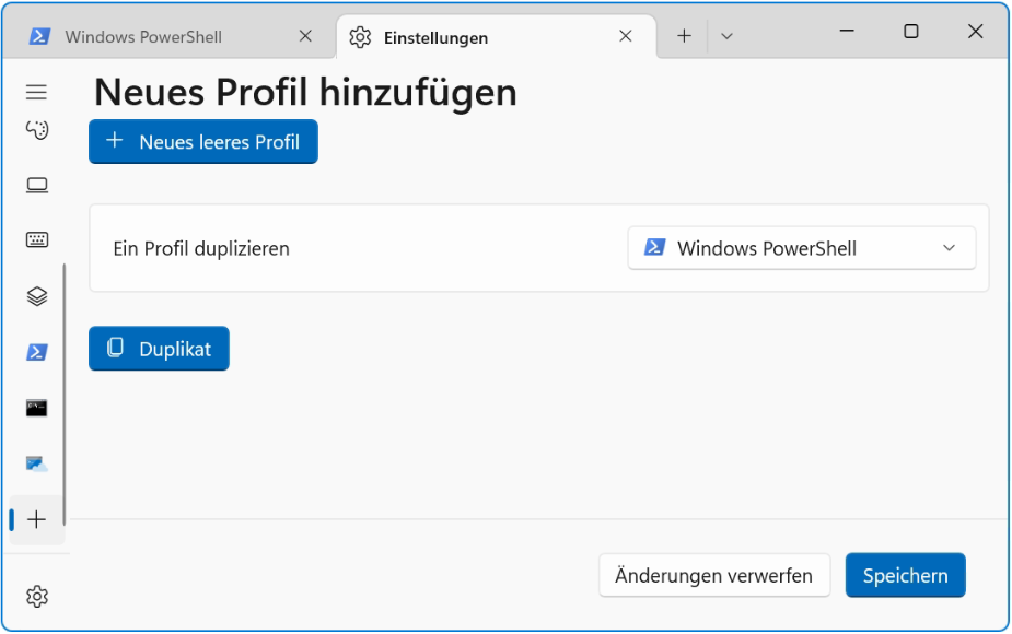 Windows Terminal Neues Profil hinzufügen