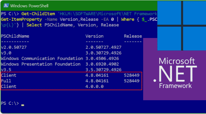 How to check .NET Framework version with PowerShell