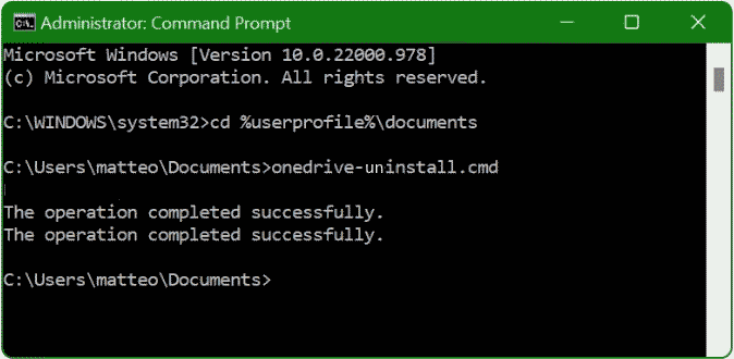 Removing OneDrive in Command Prompt