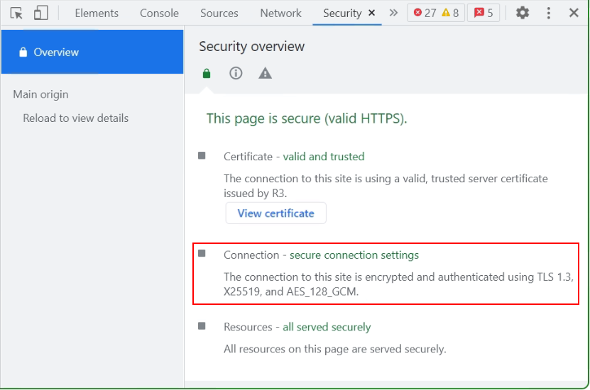 identify Cipher used by an HTTPS Chrome Secure Connection