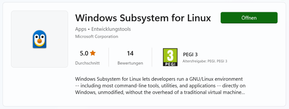 Store App, Windows Subsystem for Linux
