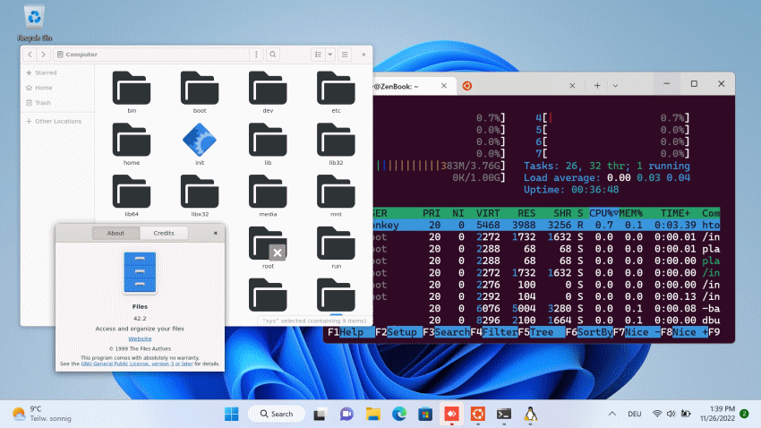 Linux Nautilus in Windows 11 WSLg