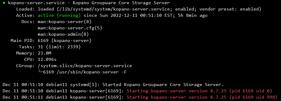 systemctl status kopano-server