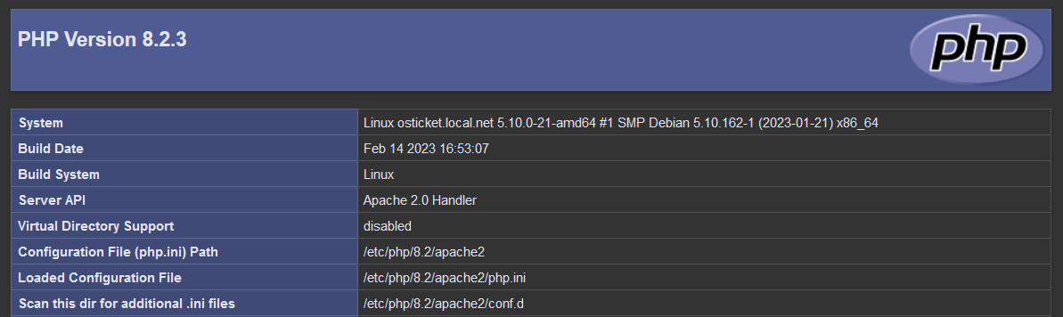 phpinfo in PHP Upgrade Installation mit Apache auf Debian