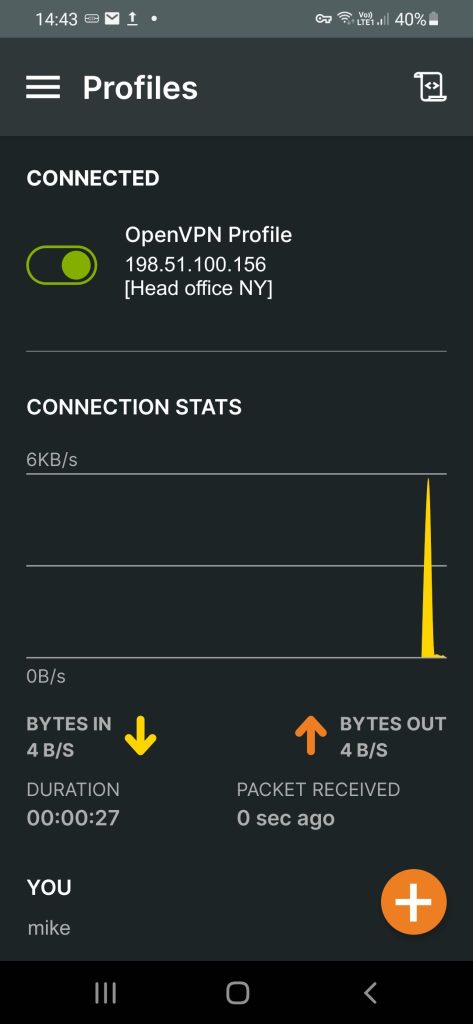 OpenVPN Connect Status Connected