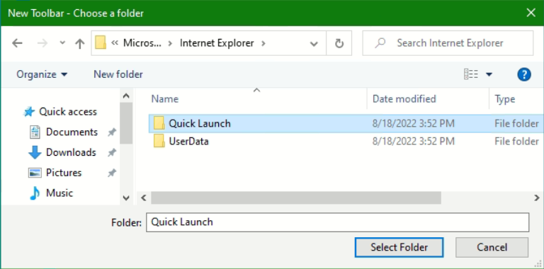 Create Windows Quick Launch Toolbar