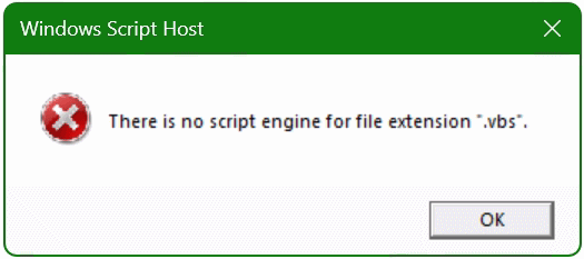 There is no script engine for file extension vbs