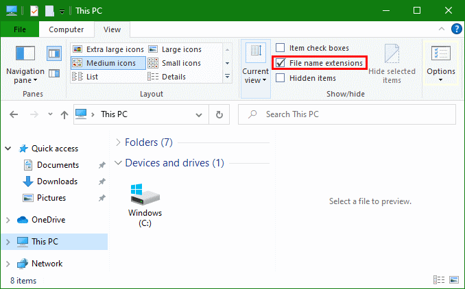 Windows Explorer File name extensions