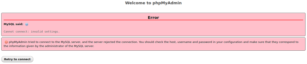 phpMyAdmin Error PHP MySQL said