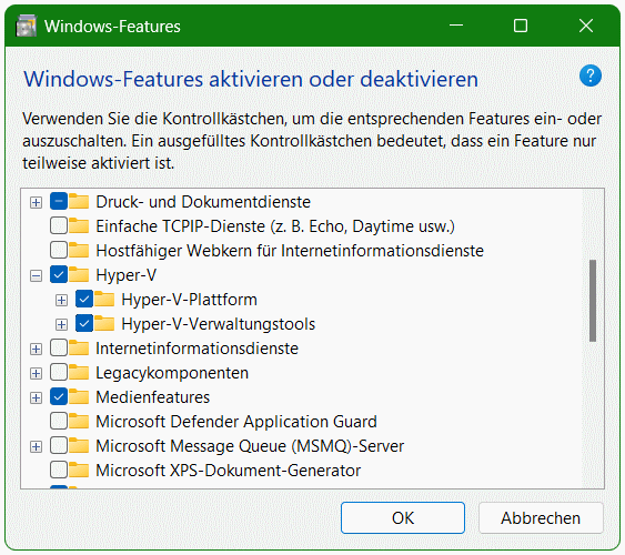 Windows Features Hyper-V-Plattform